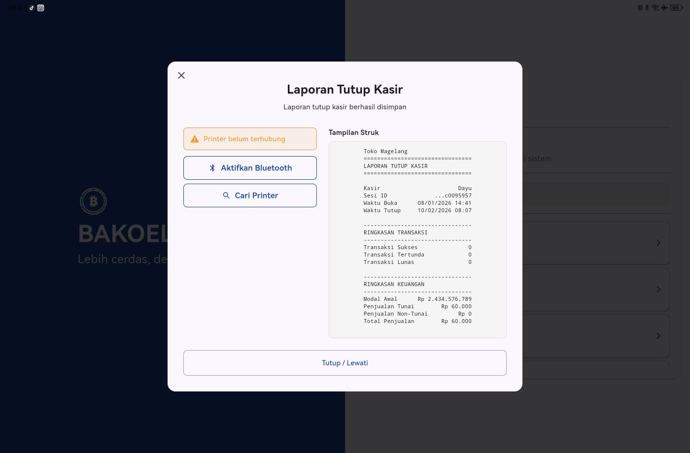 Buka Tutup Kasir Interface